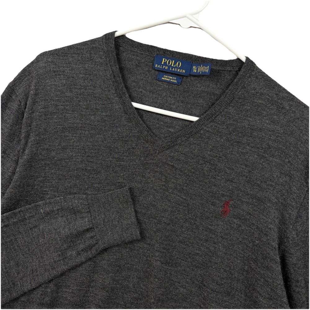 Polo Ralph Lauren Sweater Mens XL (Fits L) Gray Custom Fit Merino Wool Pullover